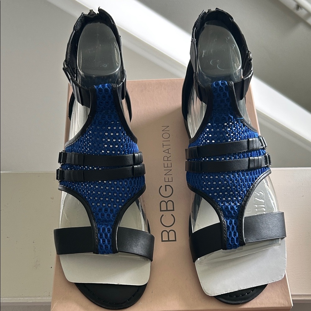 BCBGeneration Black and Blue Mesh Sandals